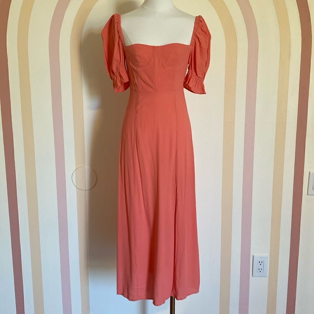 We Wore What Peach Puff Sleeve Midi Dress Size 2 - Picture 3 of 13